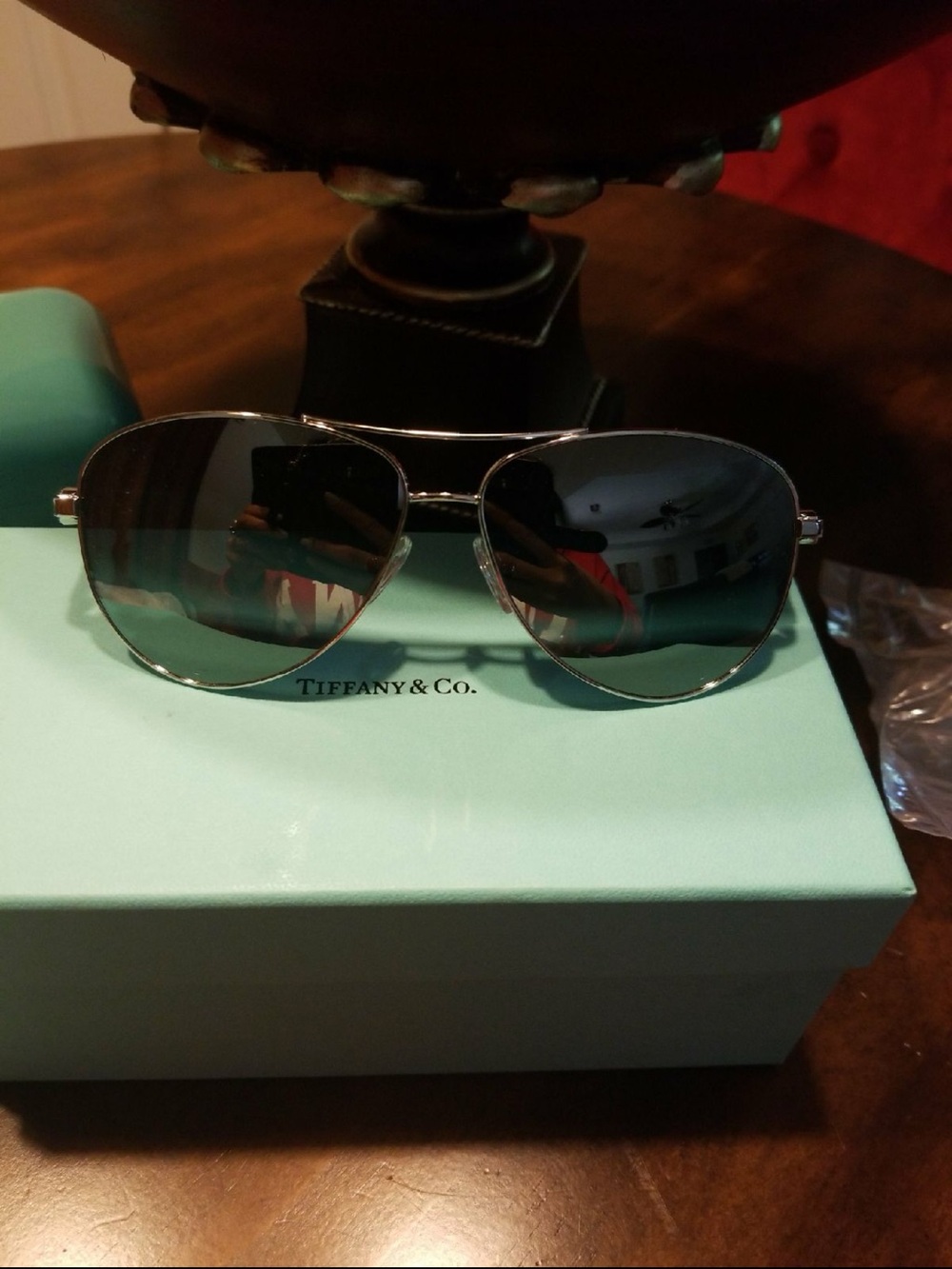Tiffany & Co. Aviator Sunglasses with Black Lenses and Green Temples